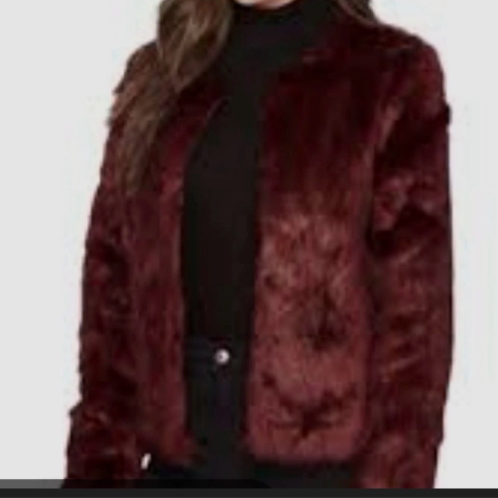 Romeo & Juliet Couture Deep Red Faux Fur Jacket